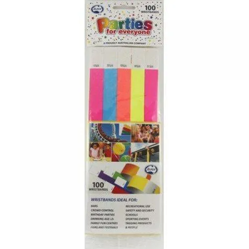 100 Pack Assorted Colour Wristbands