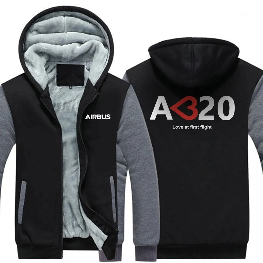 AIRBUS A320 LOVE AT FIRST FLIGHT WINTER THICK ZIP SWEATSHIRTS