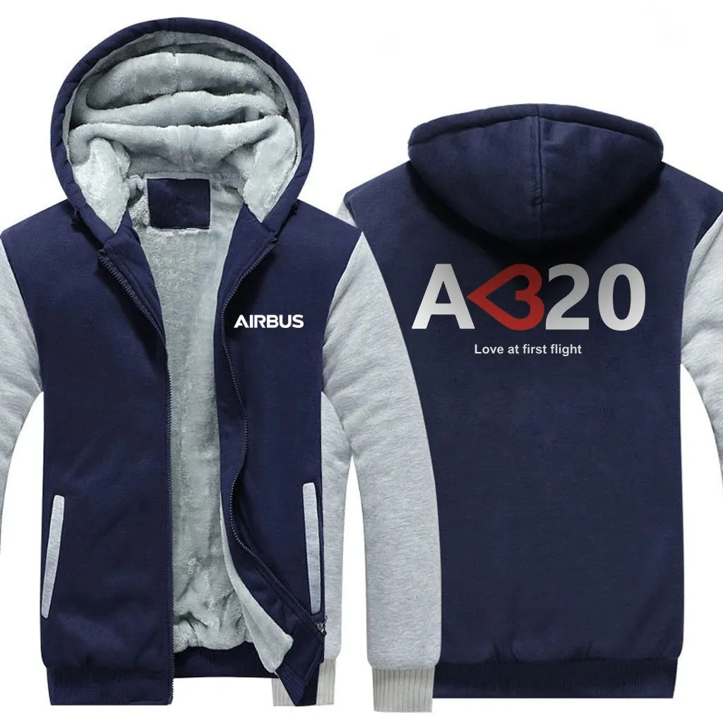 AIRBUS A320 LOVE AT FIRST FLIGHT WINTER THICK ZIP SWEATSHIRTS