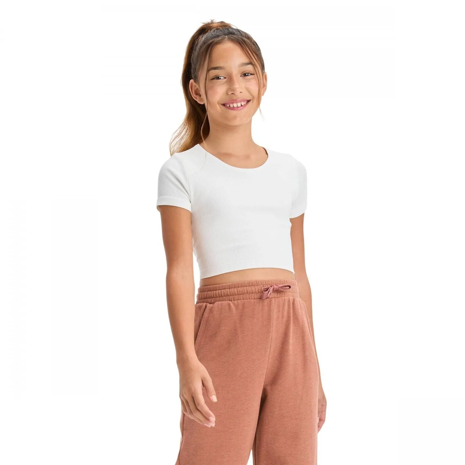 Art Class Girls Short Sleeve Scoop Neck Seamless Cropped Top 89736362