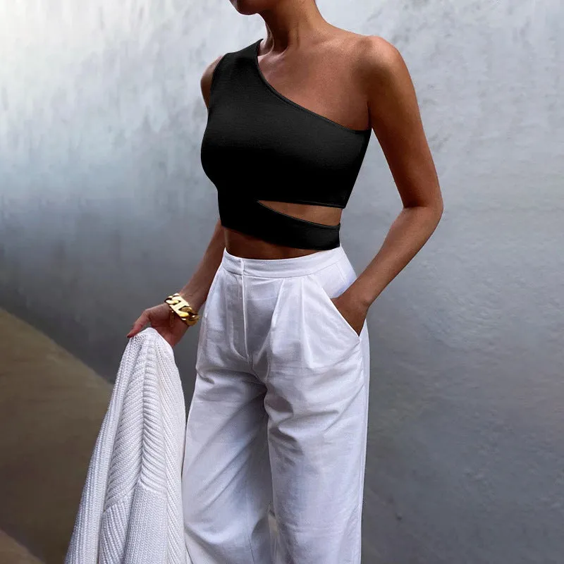 Asymmetrical Slant Shoulder Open Back Vest