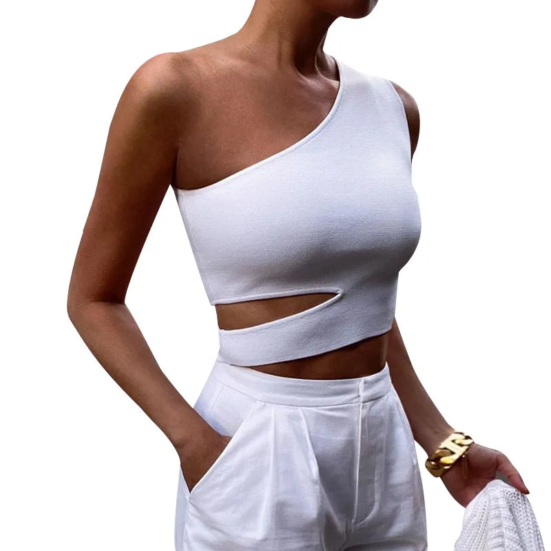 Asymmetrical Slant Shoulder Open Back Vest