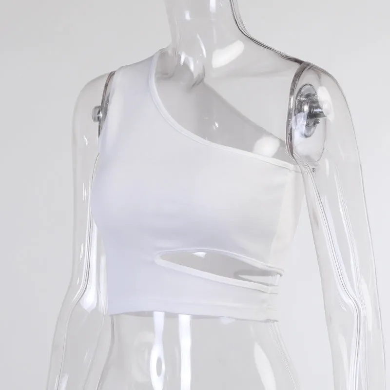 Asymmetrical Slant Shoulder Open Back Vest