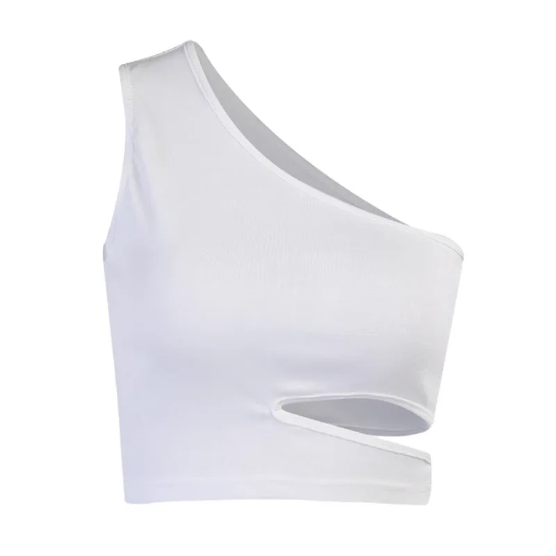 Asymmetrical Slant Shoulder Open Back Vest