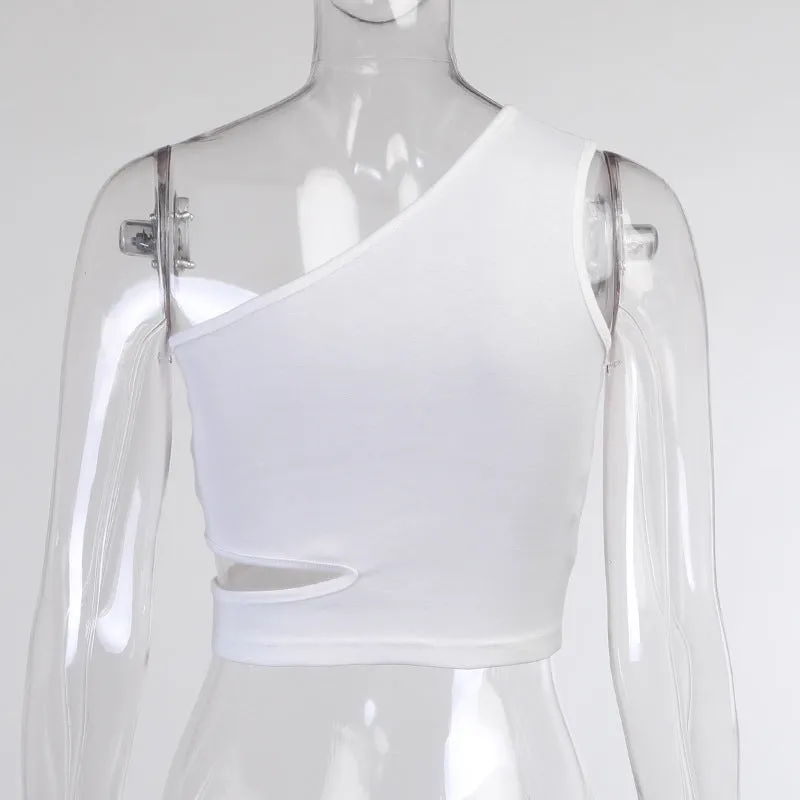 Asymmetrical Slant Shoulder Open Back Vest