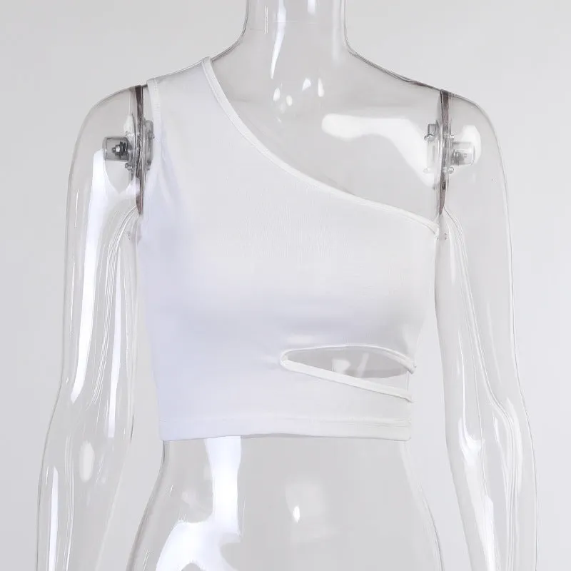 Asymmetrical Slant Shoulder Open Back Vest