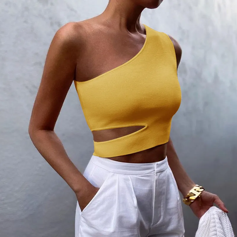 Asymmetrical Slant Shoulder Open Back Vest