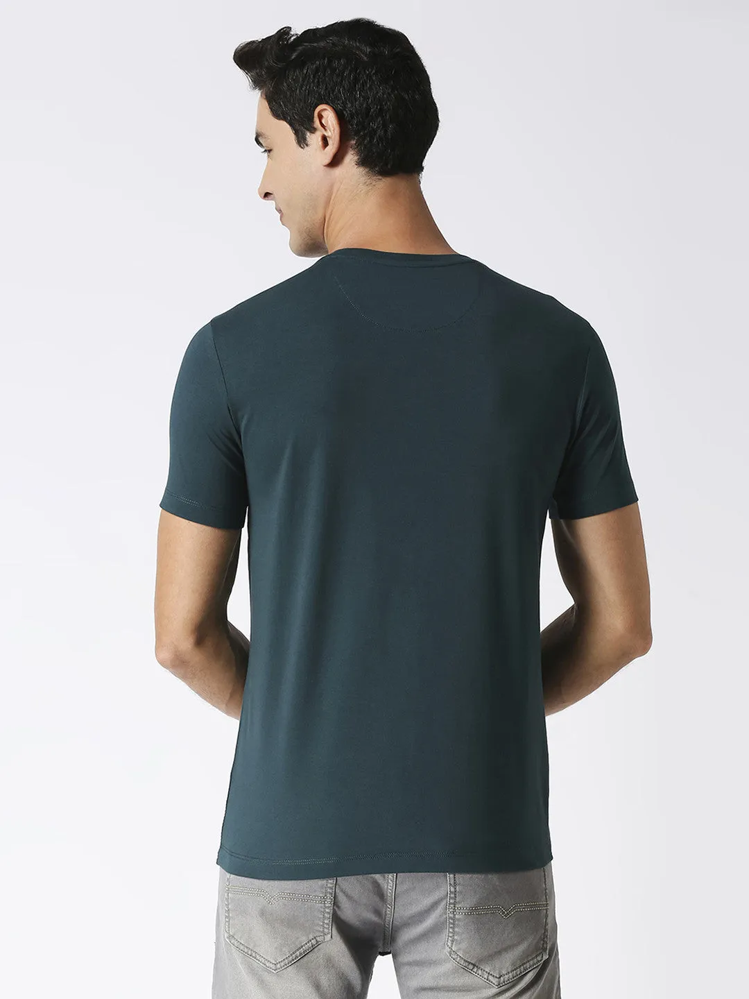 Bottle Green Jersey Lycra Round Neck T-shirt