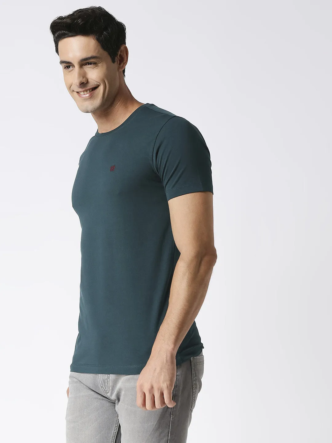 Bottle Green Jersey Lycra Round Neck T-shirt