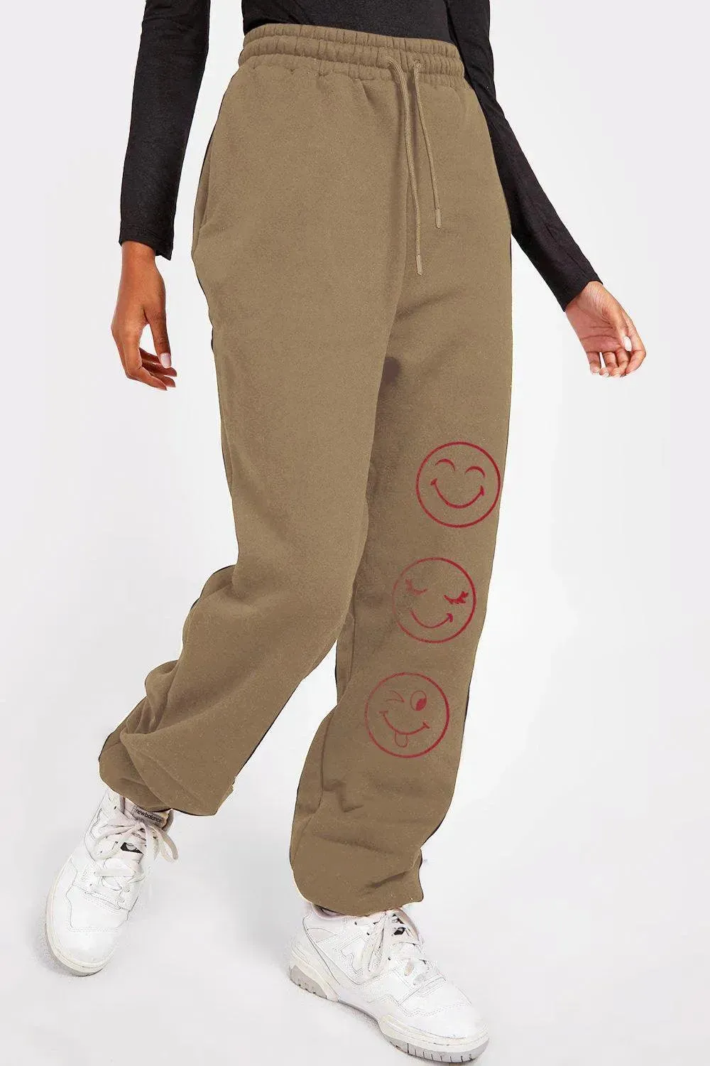 Casual Emoji Print Full-Length Sweatpants