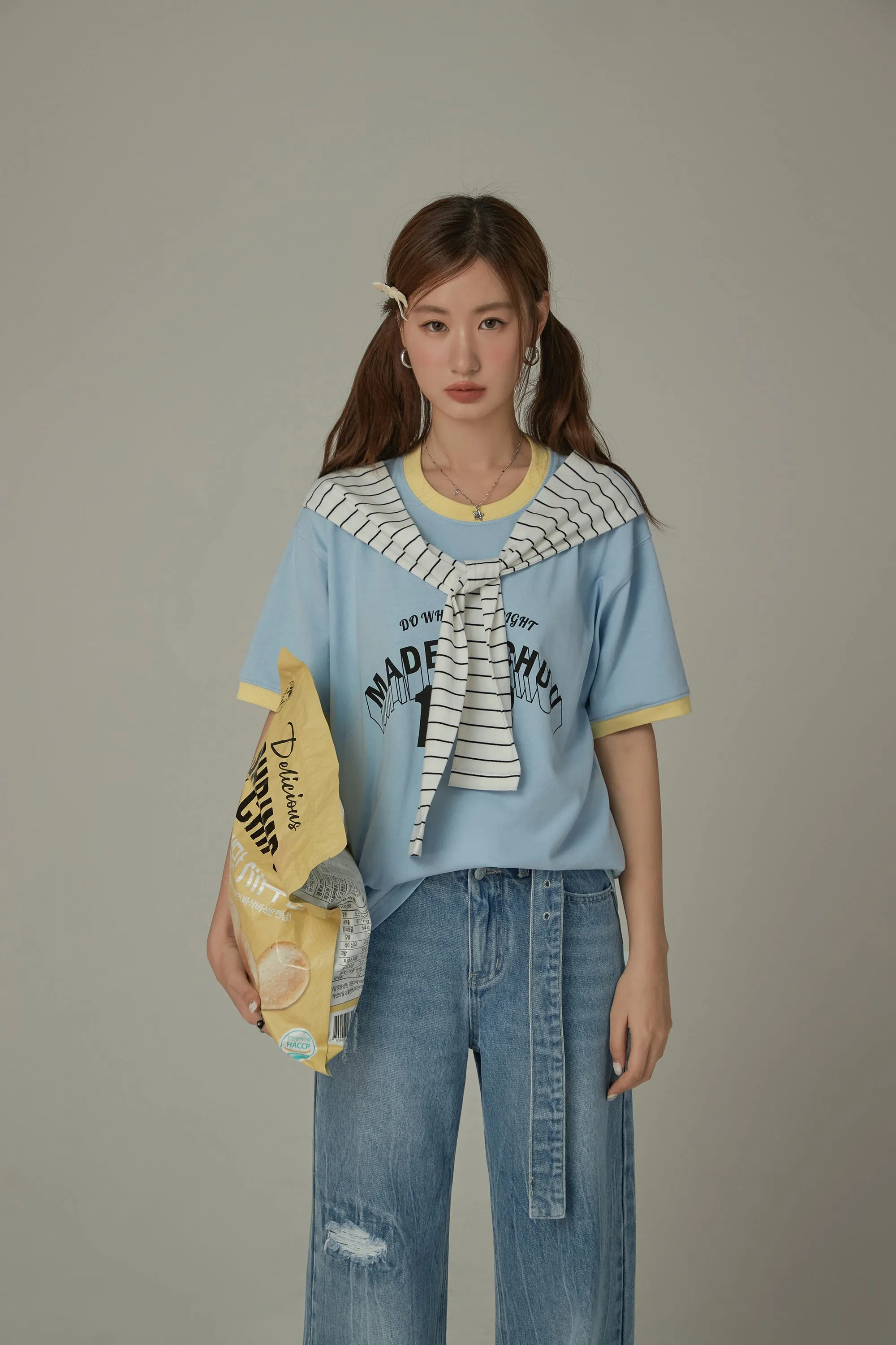 Color Lined Sporty Loose Fit T-Shirt