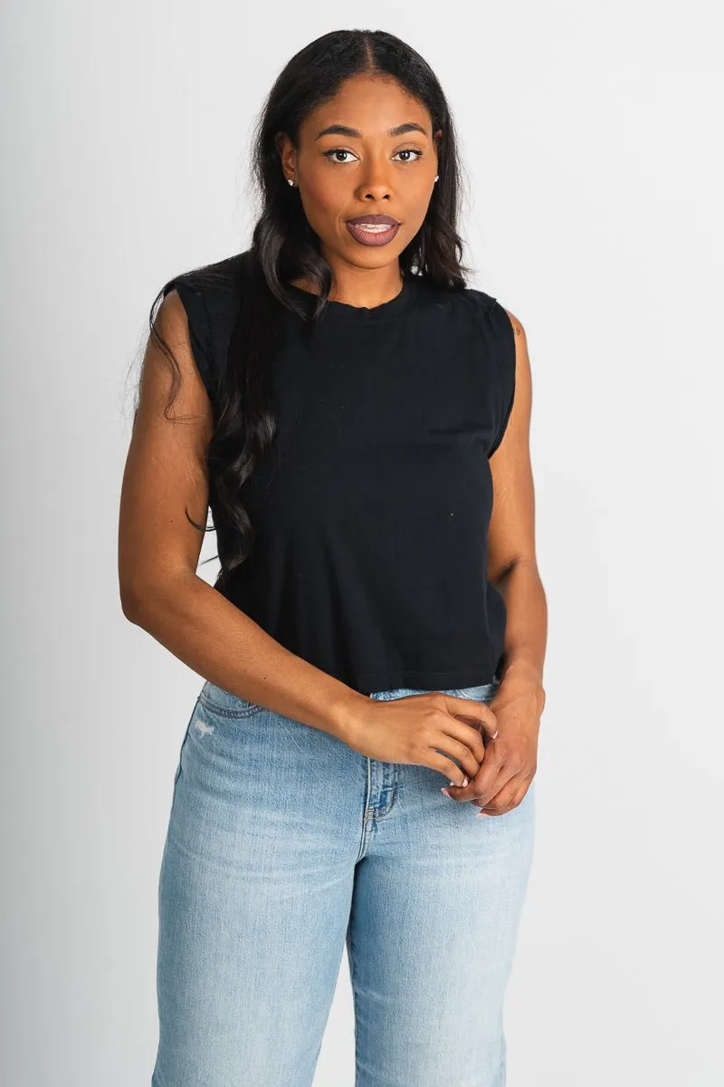 Crew neck muscle tank top black