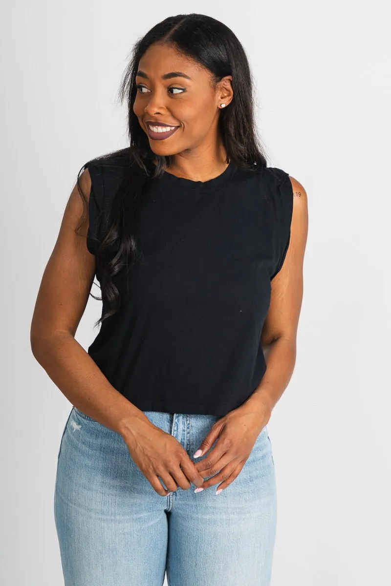 Crew neck muscle tank top black
