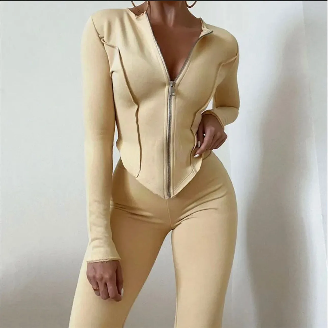 Cropped Zip Jacket   Boot-Cut Sweatpants Set.