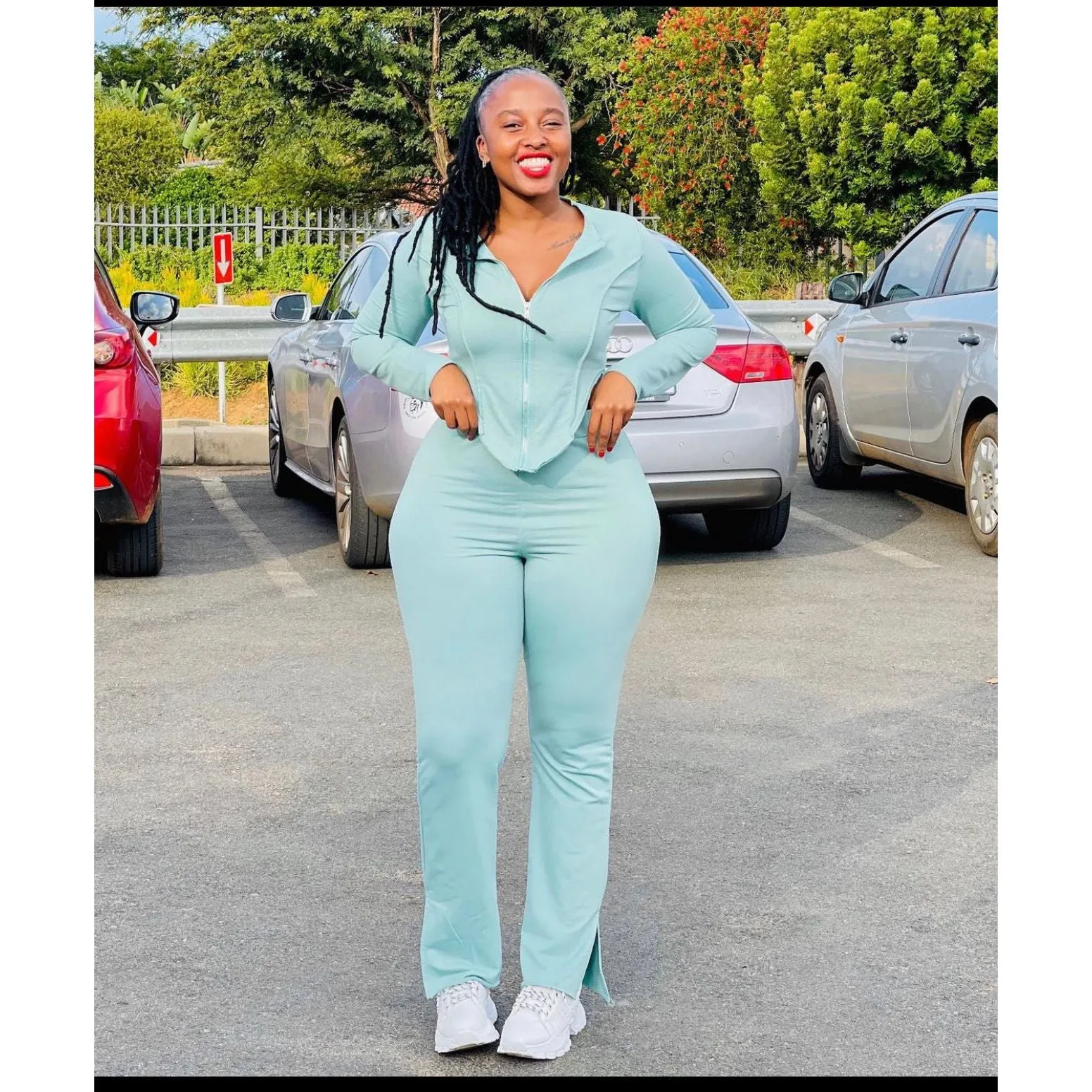 Cropped Zip Jacket   Boot-Cut Sweatpants Set.