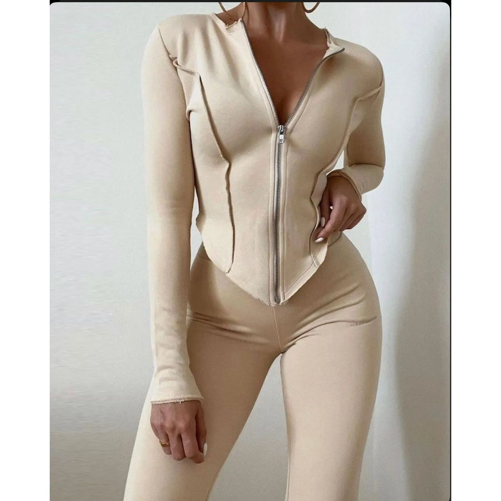 Cropped Zip Jacket   Boot-Cut Sweatpants Set.