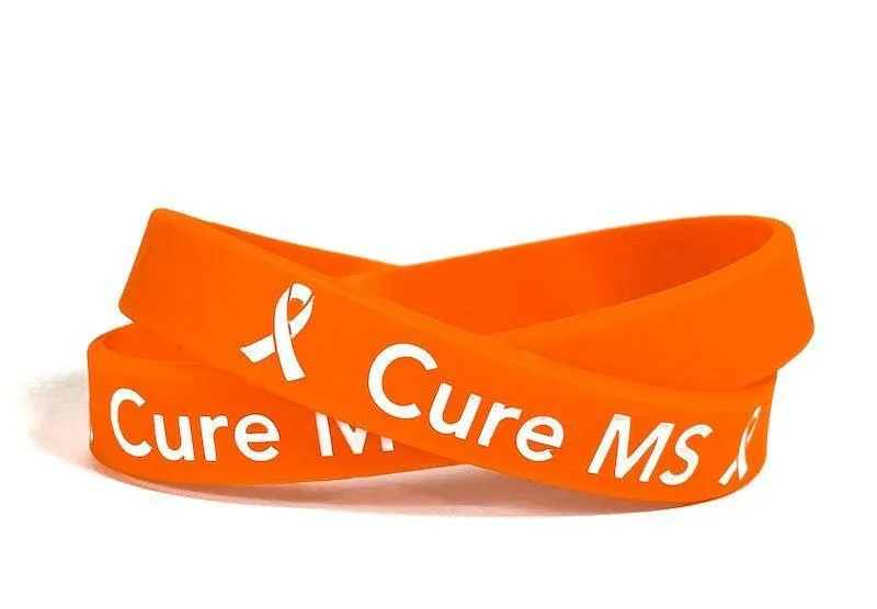 Cure MS Orange Rubber Bracelet Wristband White Letters- Adult 8"