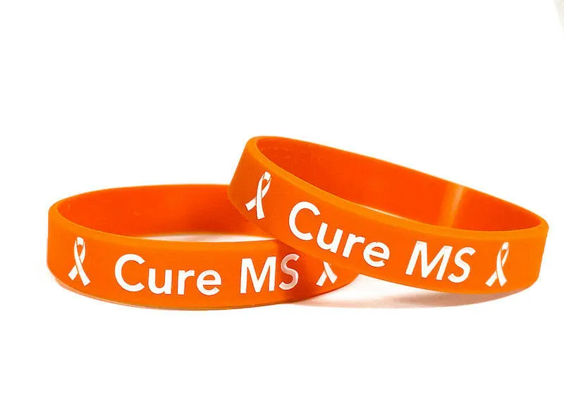 Cure MS Orange Rubber Bracelet Wristband White Letters- Adult 8"