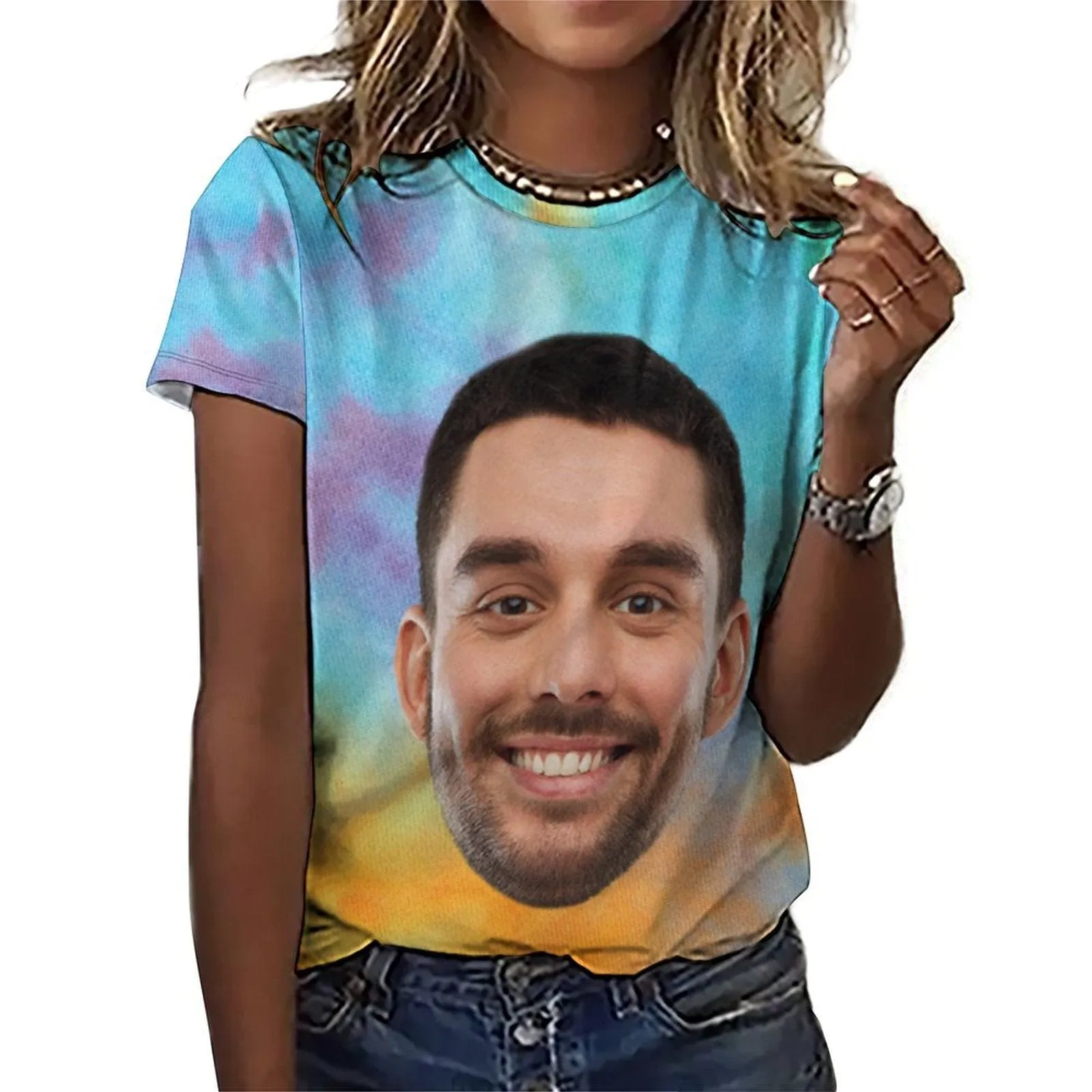 Custom Big Face Tie Dye Classic Women's T-shirt Personalized Women's All Over Print T-shirt