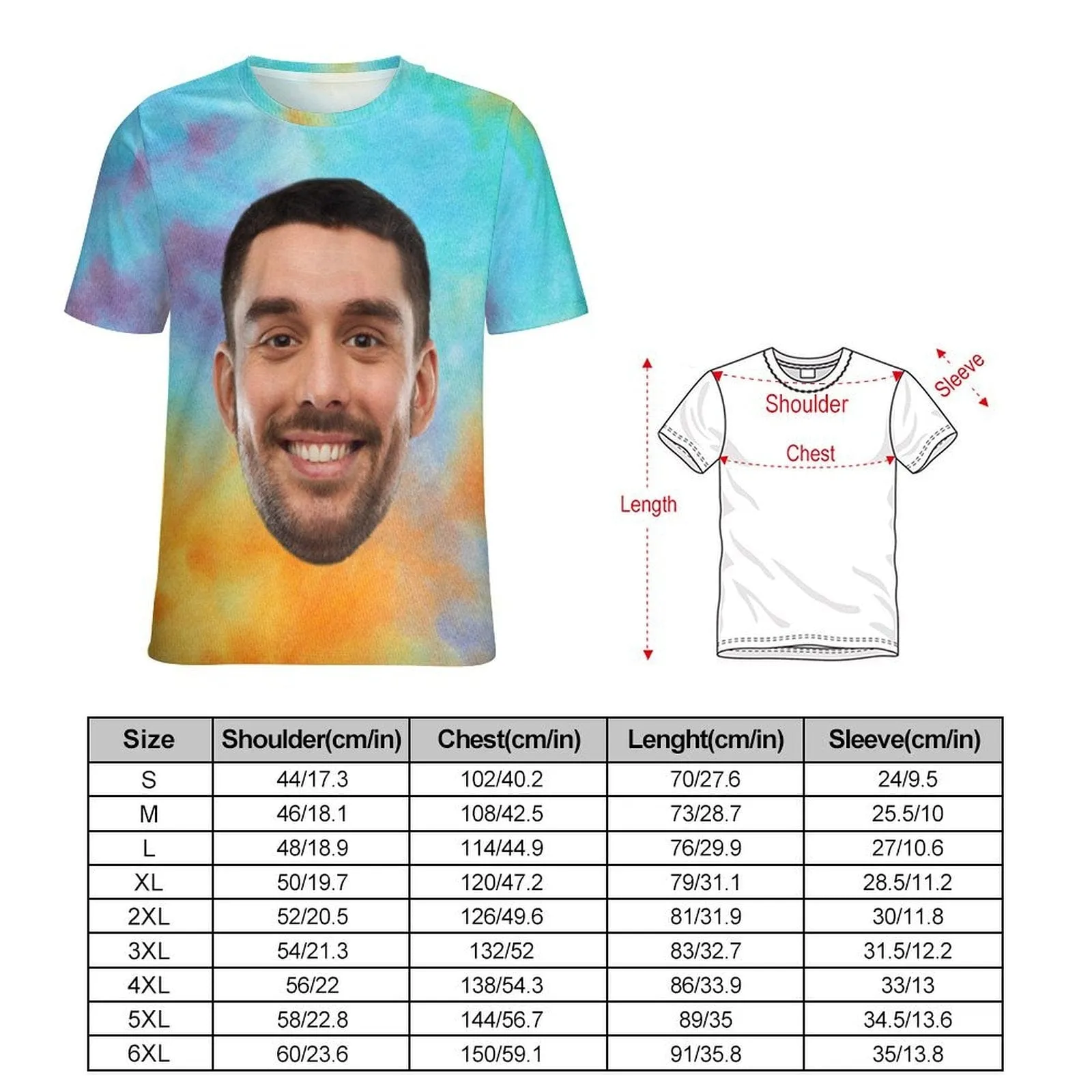 Custom Big Face Tie Dye Classic Women's T-shirt Personalized Women's All Over Print T-shirt