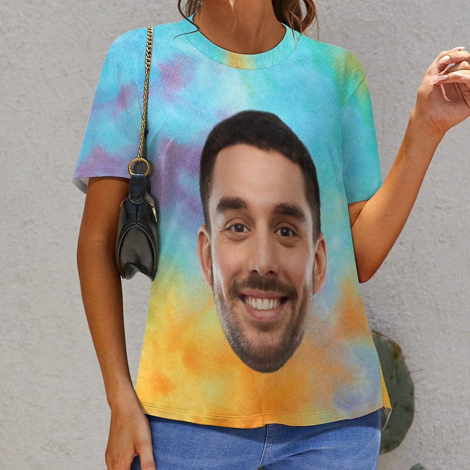Custom Big Face Tie Dye Classic Women's T-shirt Personalized Women's All Over Print T-shirt