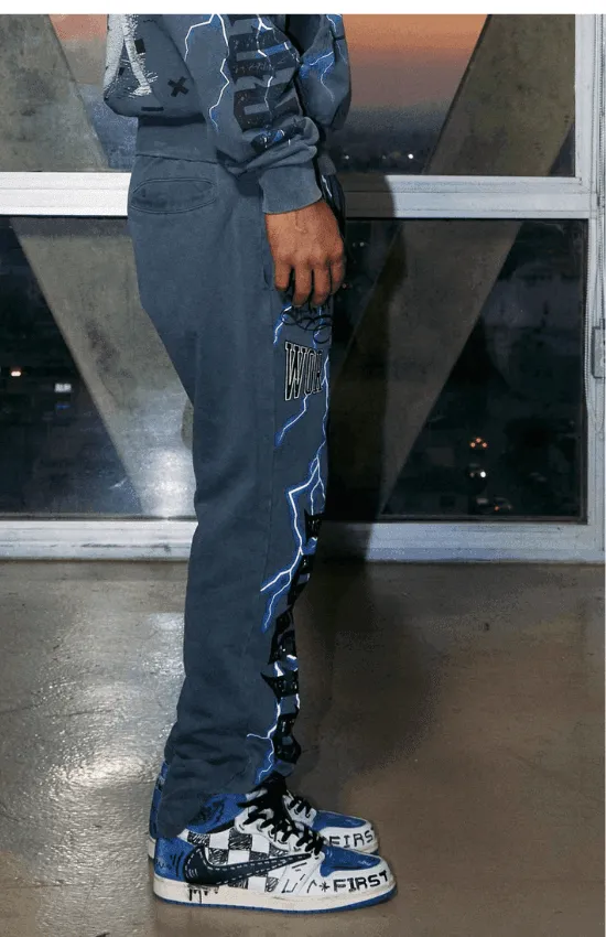 Daniel Flare Fit First Row Washing Sweatpants With Primium Prints And Rhinestone
