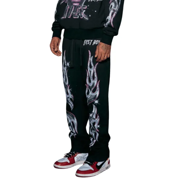 Daniel Flare Fit First Row Washing Sweatpants With Primium Prints And Rhinestone
