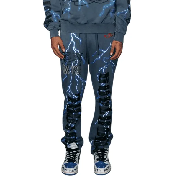Daniel Flare Fit First Row Washing Sweatpants With Primium Prints And Rhinestone