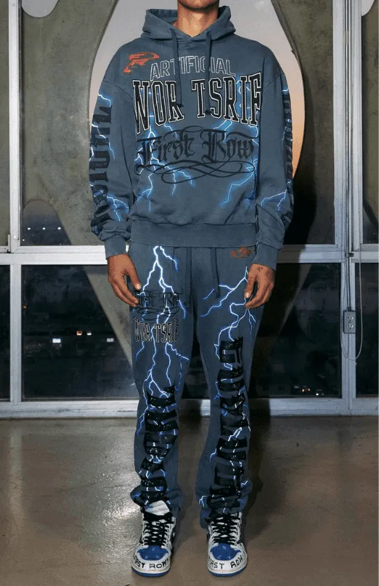 Daniel Flare Fit First Row Washing Sweatpants With Primium Prints And Rhinestone