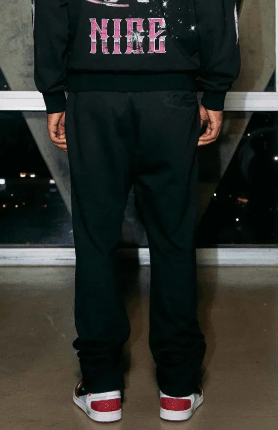Daniel Flare Fit First Row Washing Sweatpants With Primium Prints And Rhinestone