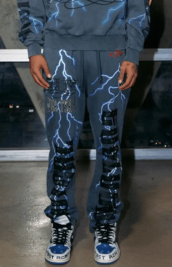 Daniel Flare Fit First Row Washing Sweatpants With Primium Prints And Rhinestone