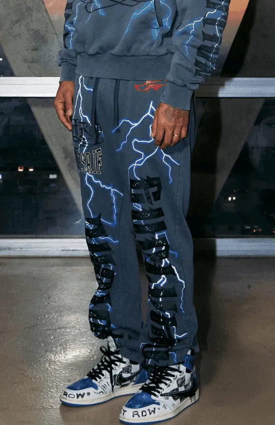 Daniel Flare Fit First Row Washing Sweatpants With Primium Prints And Rhinestone