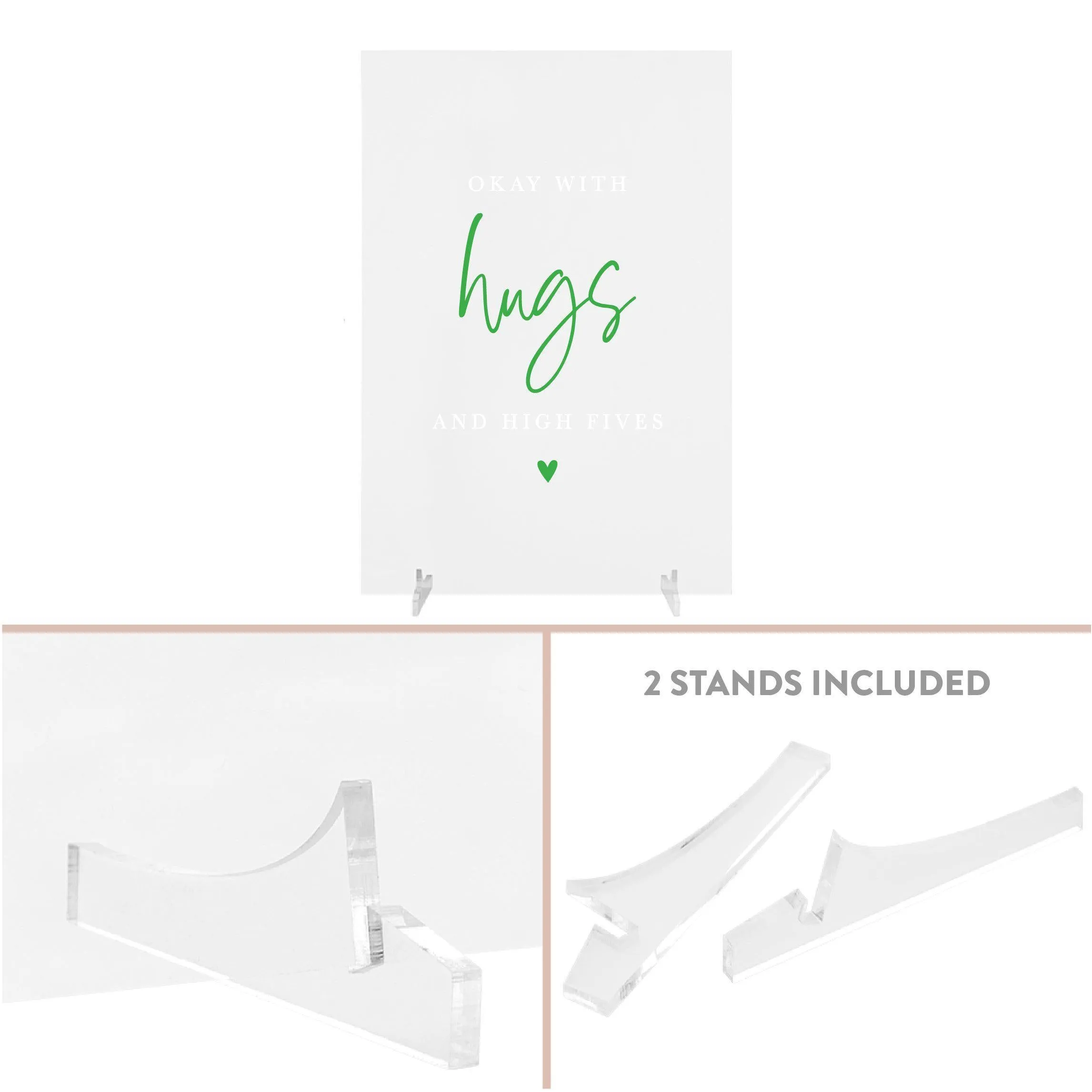 Distance Wedding Acrylic Party Signs 7.5 x 11-inch Okay With Hugs And High Fives with 150-Pack Silicone Wristbands