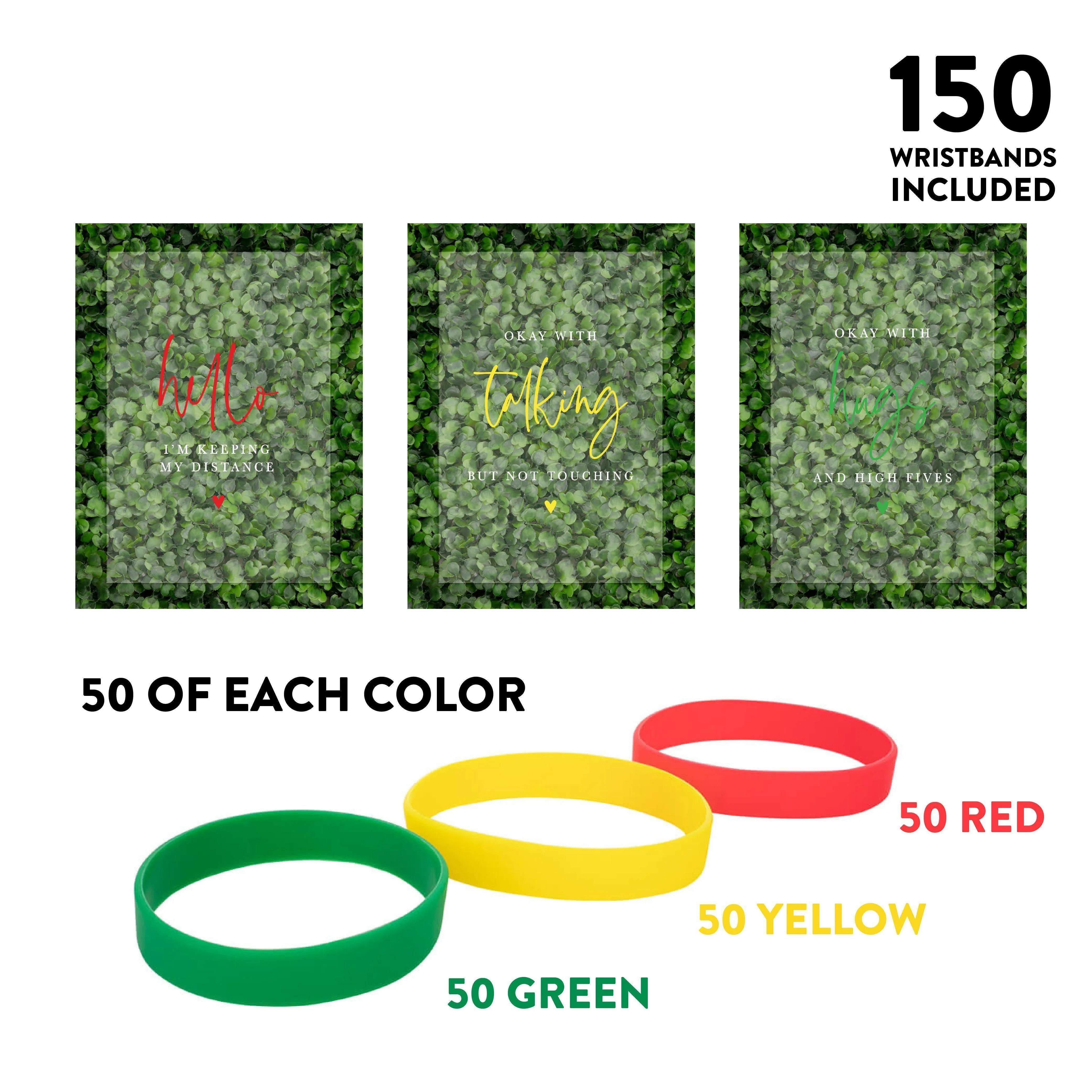 Distance Wedding Acrylic Party Signs 7.5 x 11-inch Okay With Hugs And High Fives with 150-Pack Silicone Wristbands