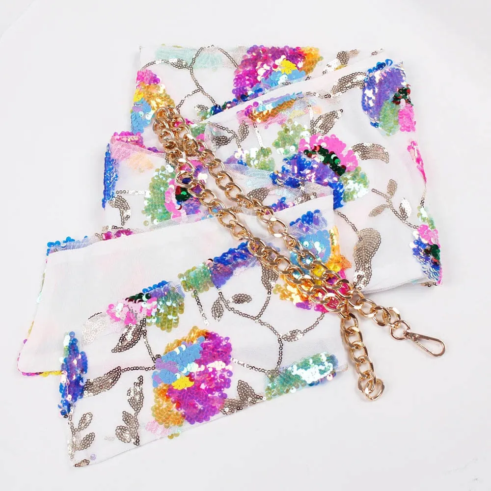 Floral Sequin Embroidery Pink Summer Crop Top