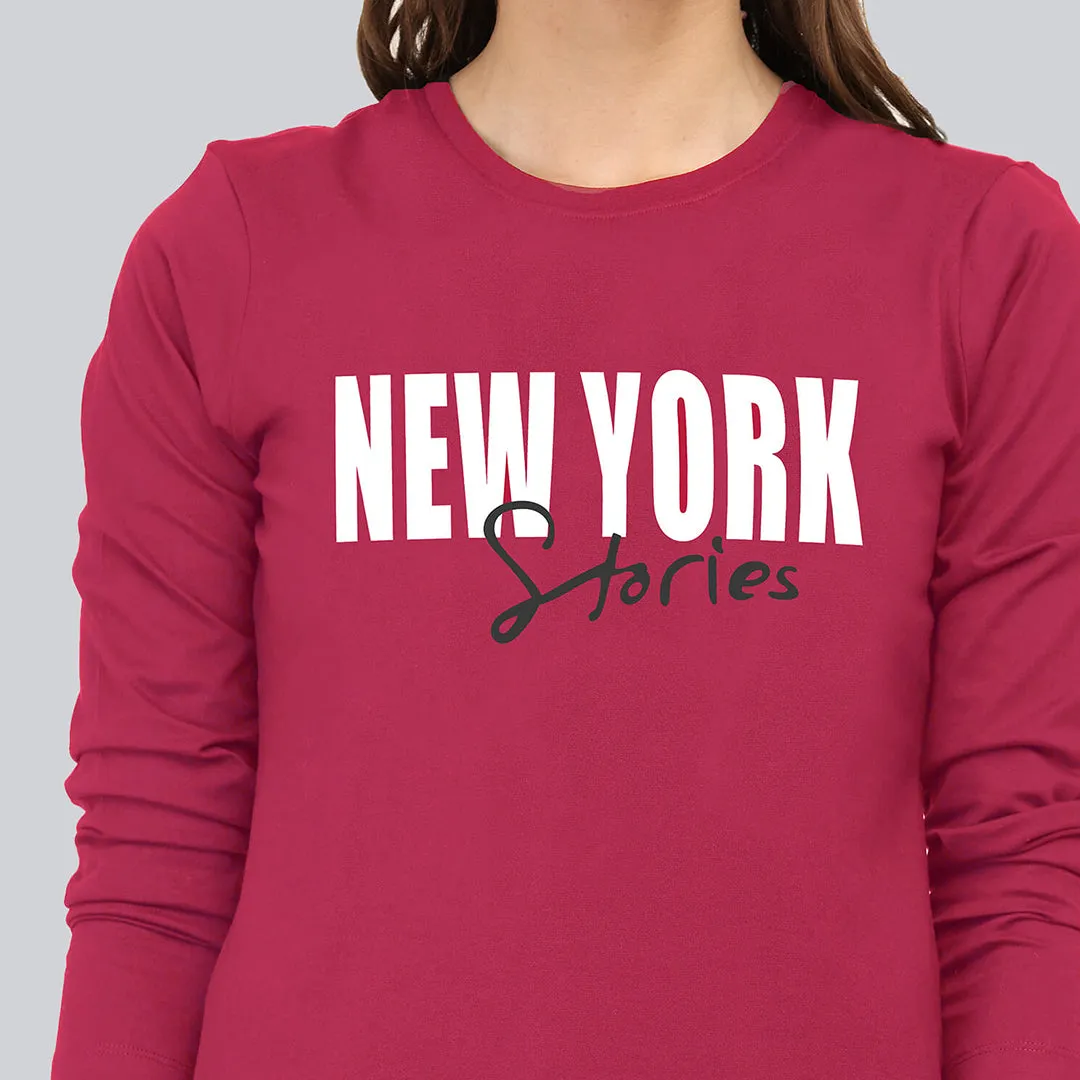Graphic Printed Full Sleeve T-Shirt - Chilli Red