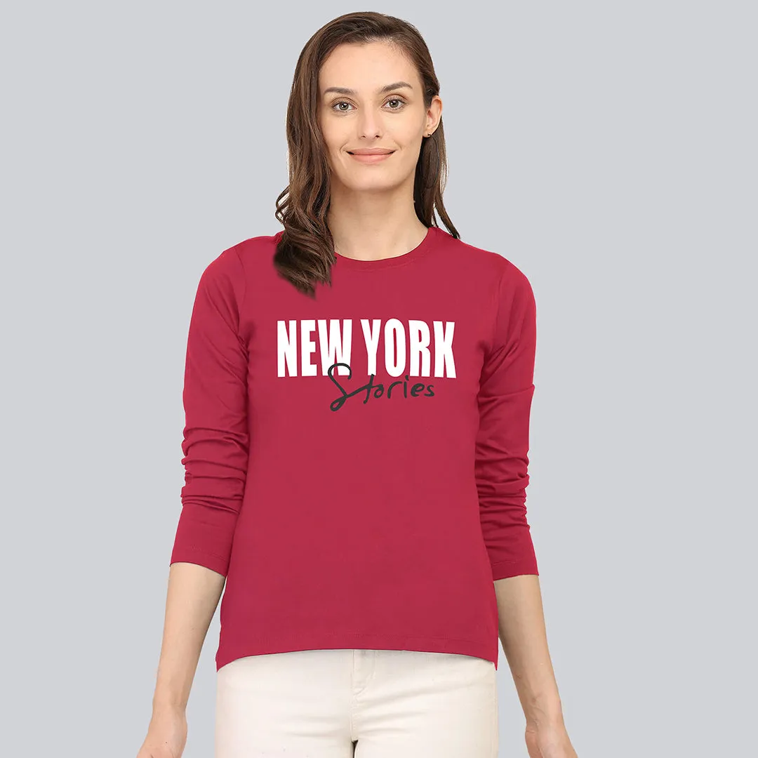 Graphic Printed Full Sleeve T-Shirt - Chilli Red