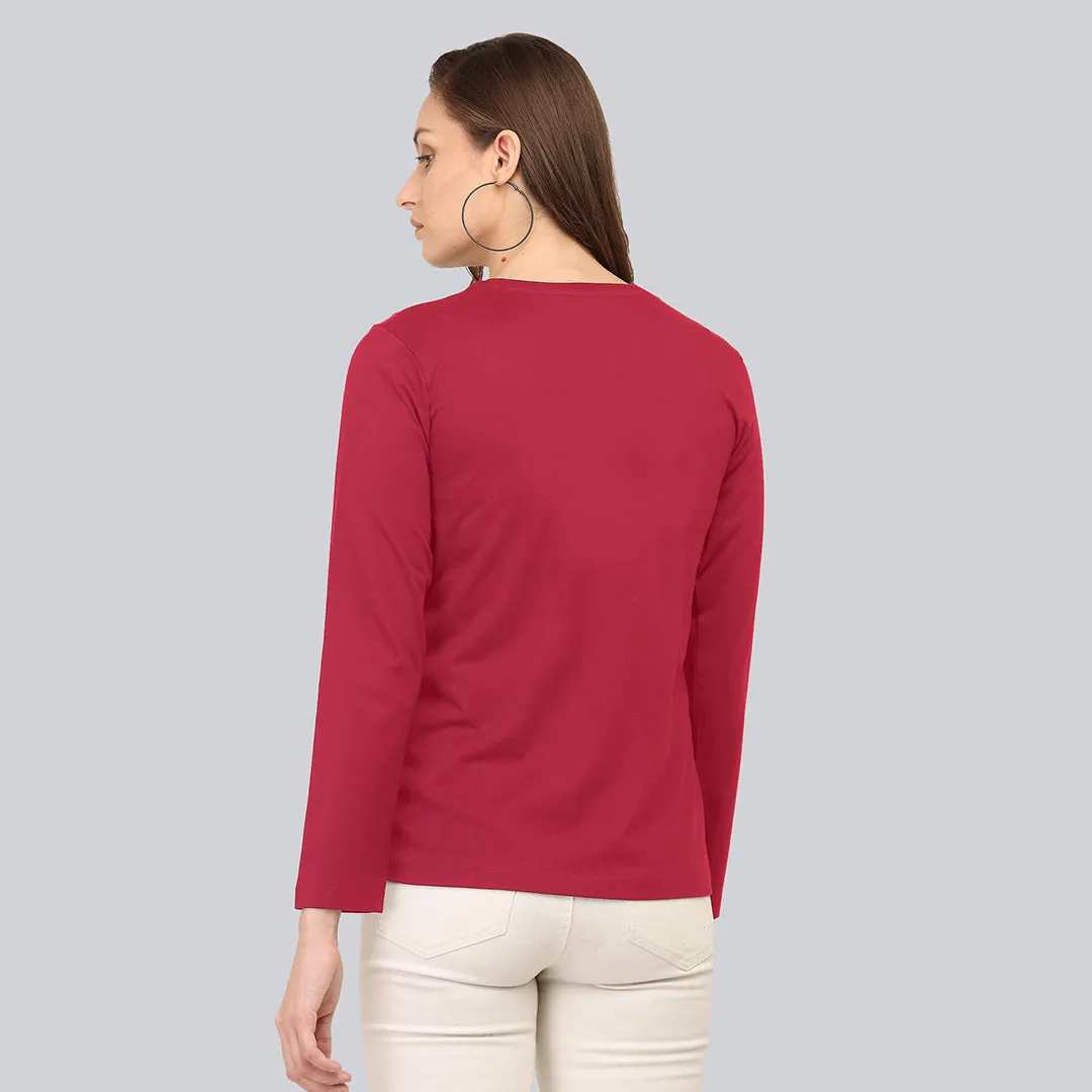 Graphic Printed Full Sleeve T-Shirt - Chilli Red