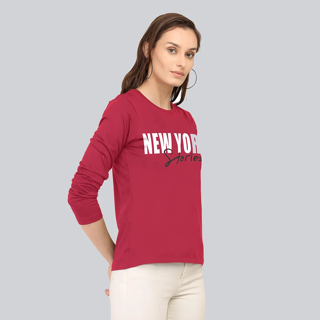 Graphic Printed Full Sleeve T-Shirt - Chilli Red