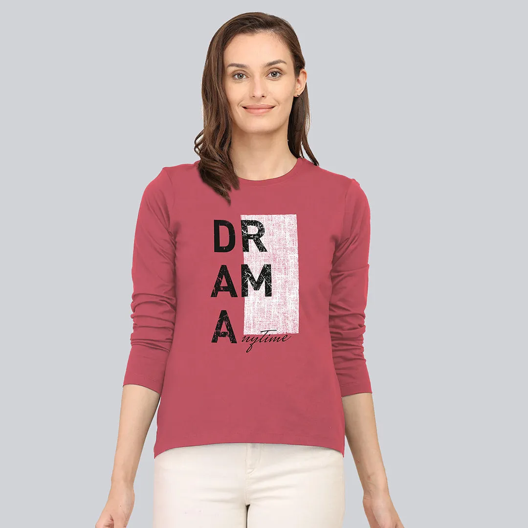 Graphic Printed Full Sleeve T-Shirt - Garnet Rose