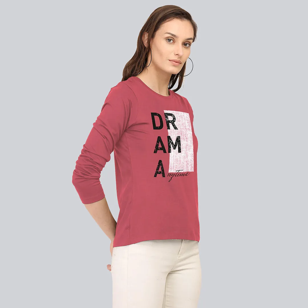 Graphic Printed Full Sleeve T-Shirt - Garnet Rose