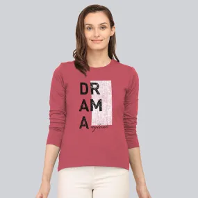 Graphic Printed Full Sleeve T-Shirt - Garnet Rose