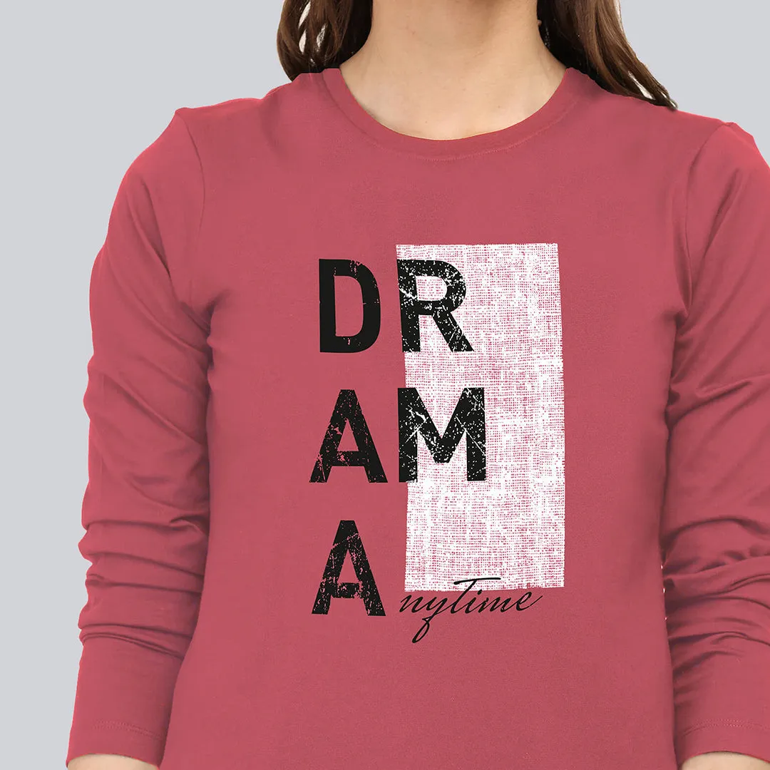 Graphic Printed Full Sleeve T-Shirt - Garnet Rose
