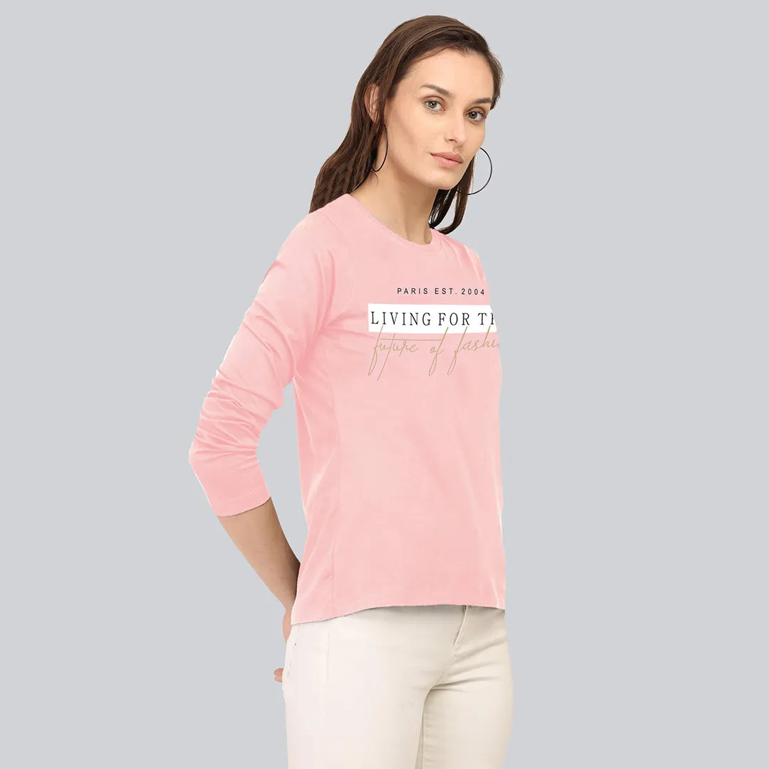 Graphic Printed Full Sleeve T-Shirt - Rose Pink