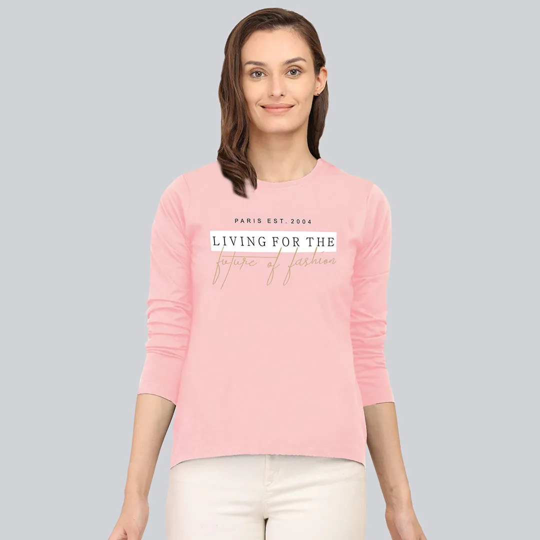 Graphic Printed Full Sleeve T-Shirt - Rose Pink