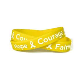 Hope Courage Faith Yellow Rubber Bracelet Wristband - Adult 8"