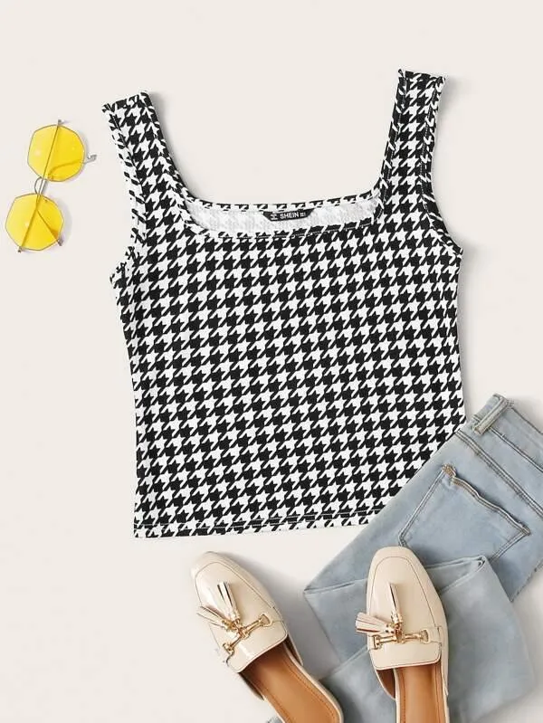Houndstooth Print Tank Top