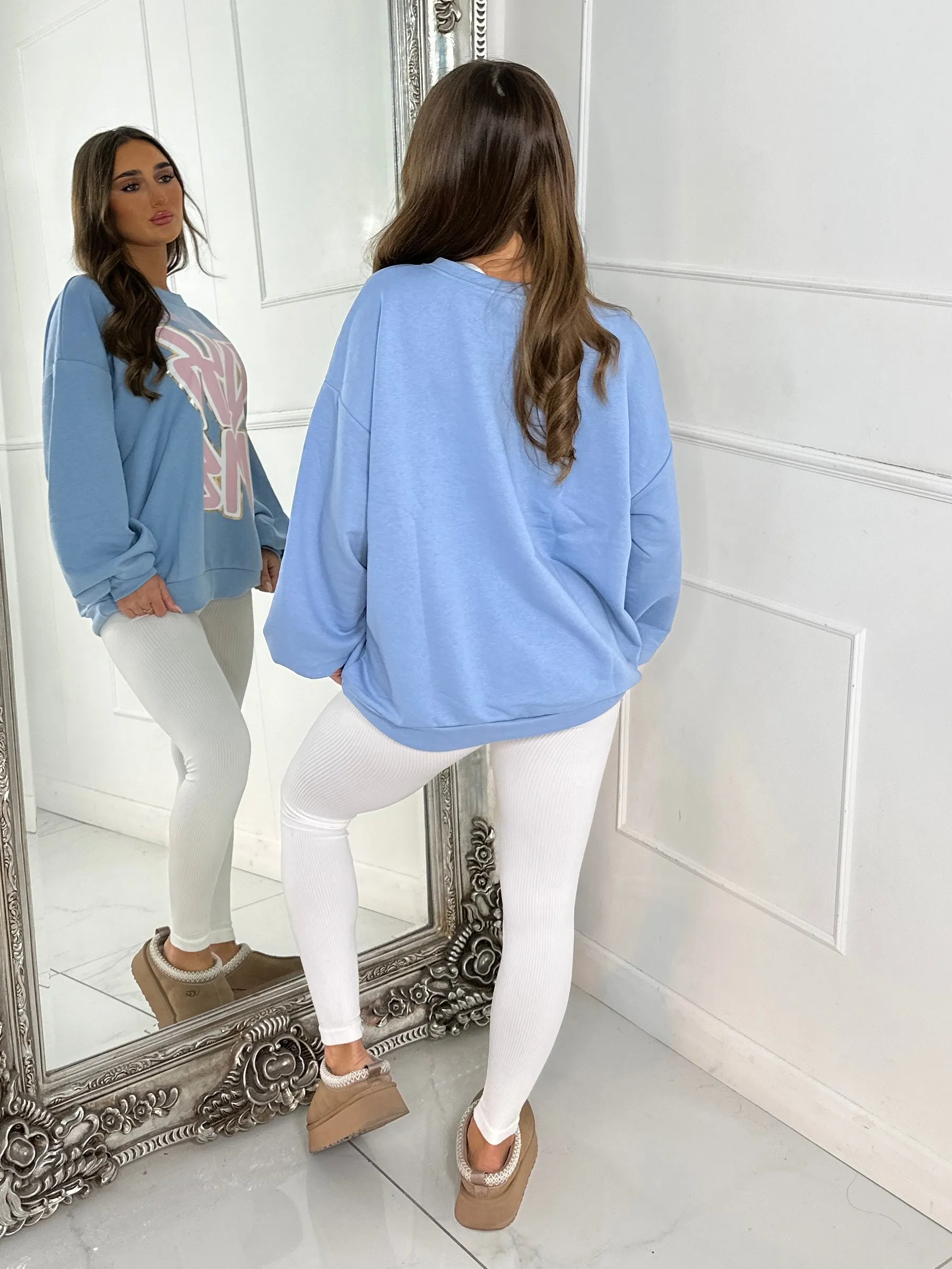 'Kiss Me' Oversized Sweatshirt - Blue