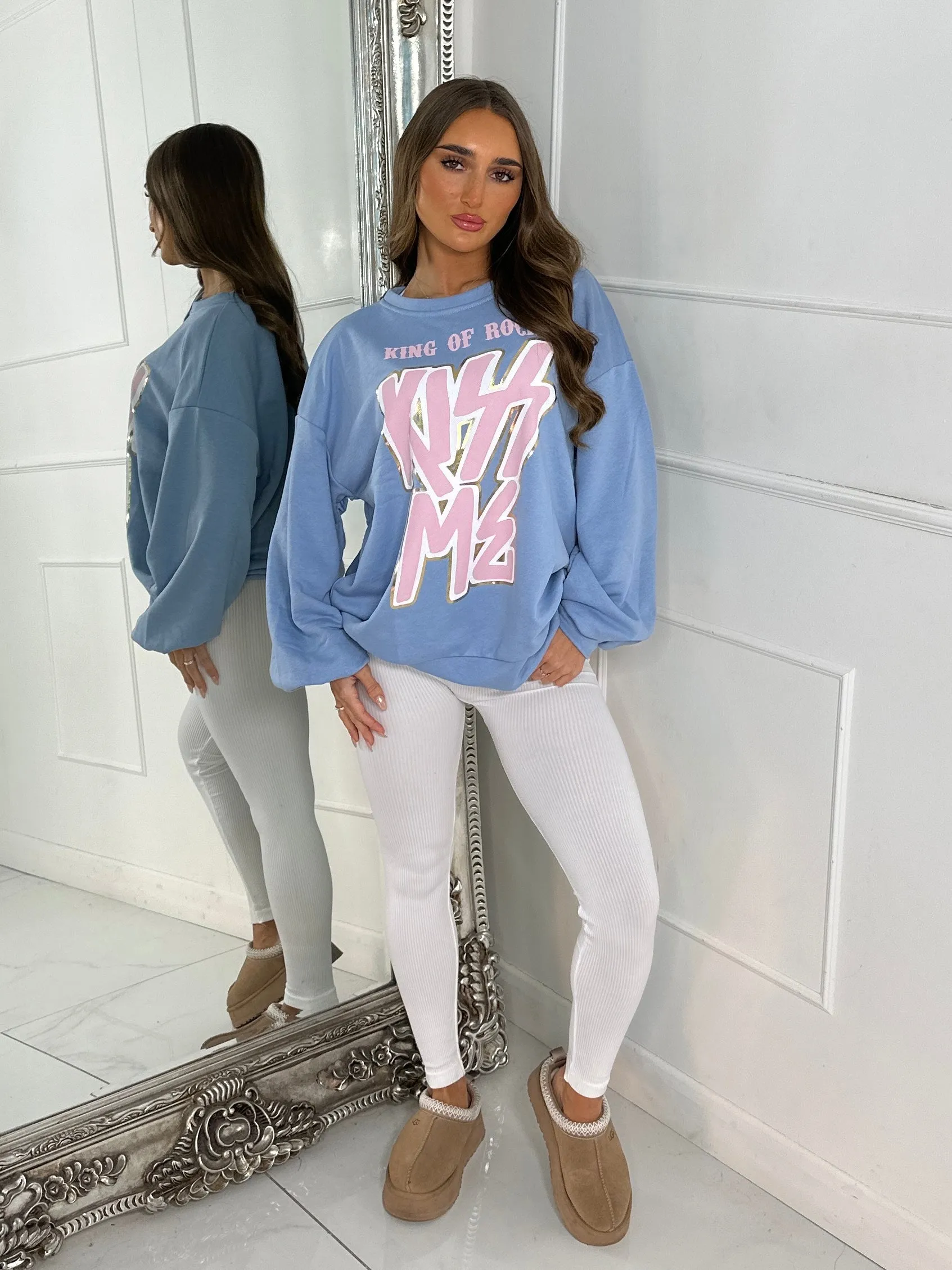 'Kiss Me' Oversized Sweatshirt - Blue