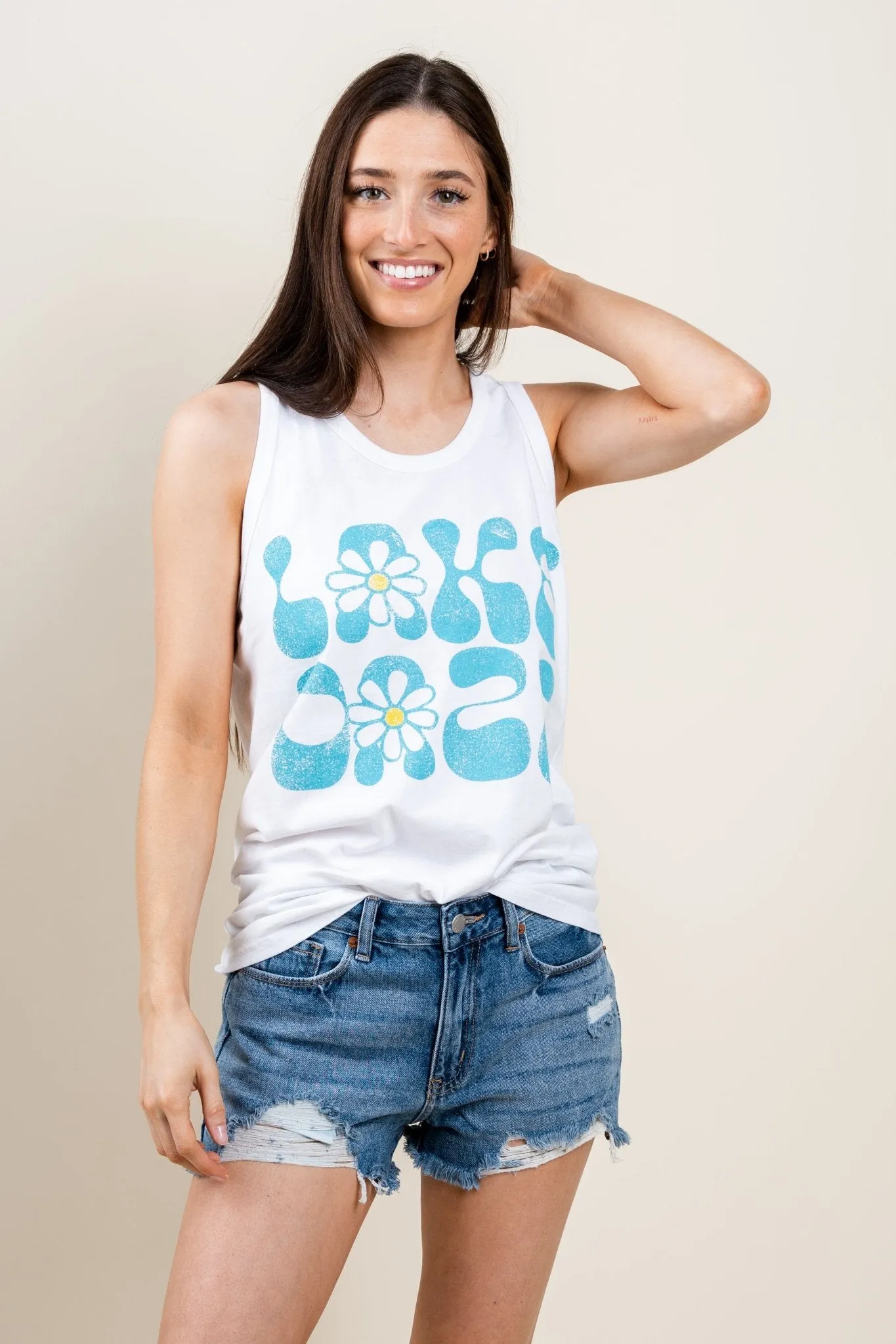 Lake daze comfort wash tank top white